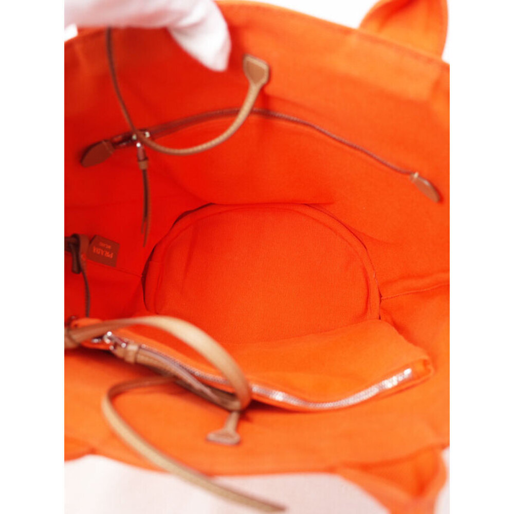 Prada Canapa Logo Print Canvas Tote Bag 2way Orange - Picture 3 of 9